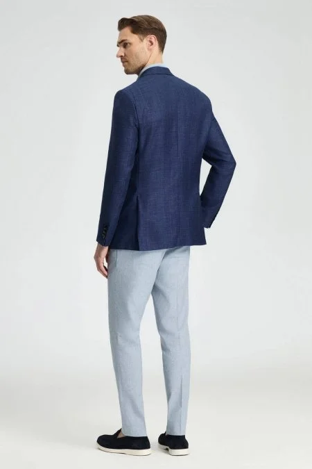 Keten-İpek Karışım Lacivert Yazlık Blazer Ceket