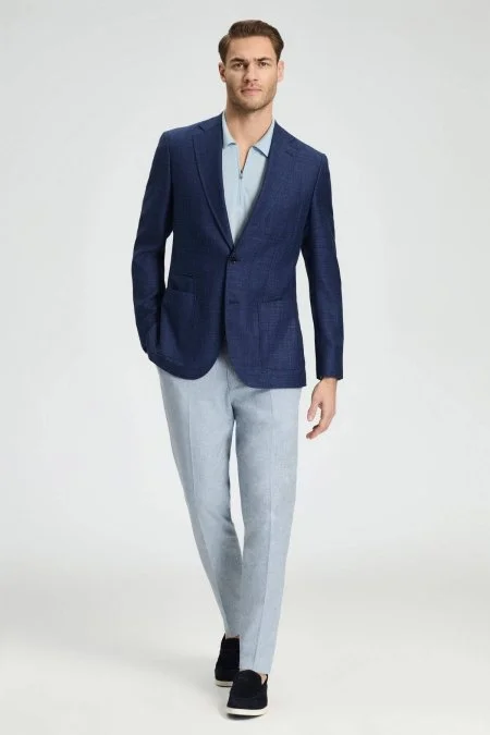 Keten-İpek Karışım Lacivert Yazlık Blazer Ceket