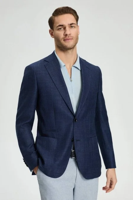 Keten-İpek Karışım Lacivert Yazlık Blazer Ceket