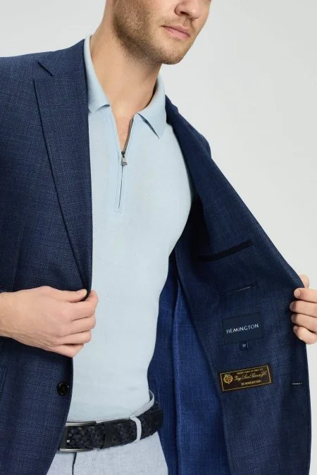 Keten-İpek Karışım Lacivert Yazlık Blazer Ceket