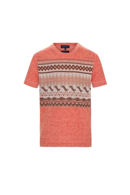Keten Pamuk Karışım Etnik Desen Turuncu Çocuk Triko T-Shirt