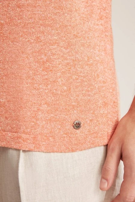 Keten Pamuk Karışım Etnik Desen Turuncu Triko T-Shirt