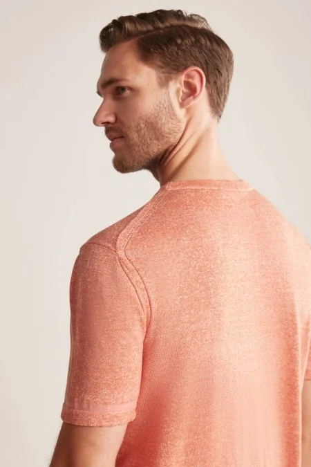 Keten Pamuk Karışım Etnik Desen Turuncu Triko T-Shirt