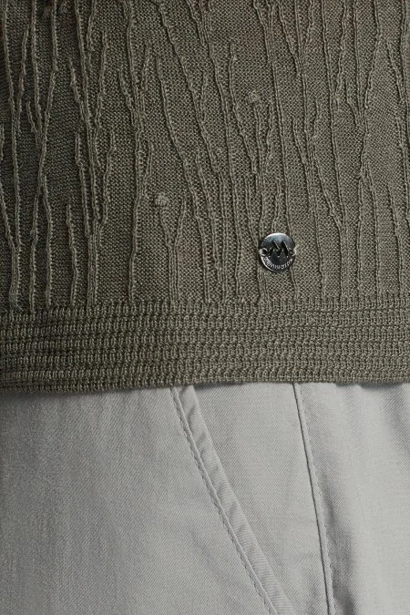 Keten Pamuk Karışım Haki Desen Triko Polo