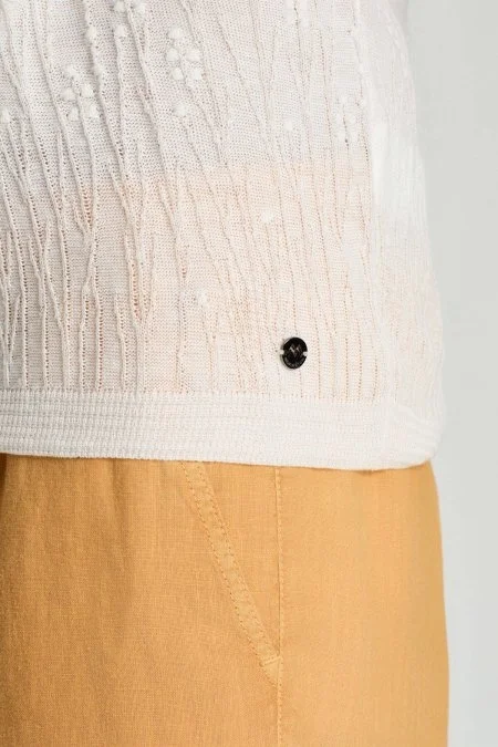 Keten Pamuk Karışım Kırık Beyaz Desen Triko Polo