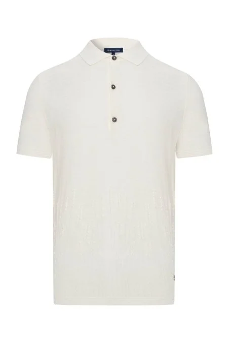 Keten Pamuk Karışım Kırık Beyaz Desen Triko Polo