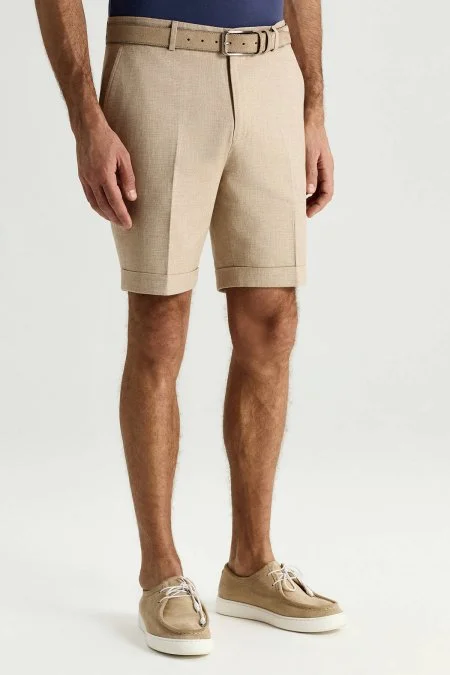 Keten Pamuk Karışım Krem Chino Şort
