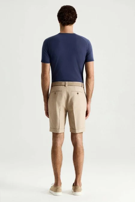 Keten Pamuk Karışım Krem Chino Şort
