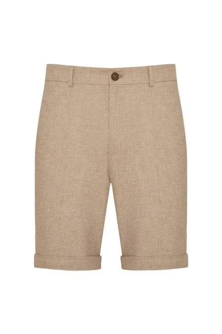 Keten Pamuk Karışım Krem Chino Şort