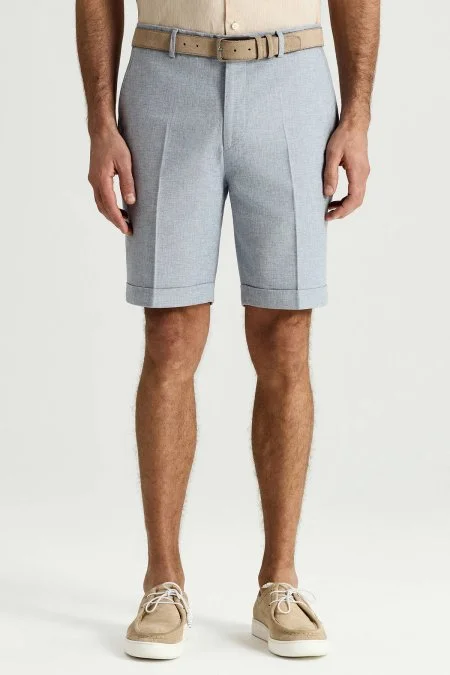 Keten Pamuk Karışım Mavi Chino Şort