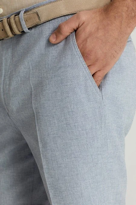 Keten Pamuk Karışım Mavi Chino Şort