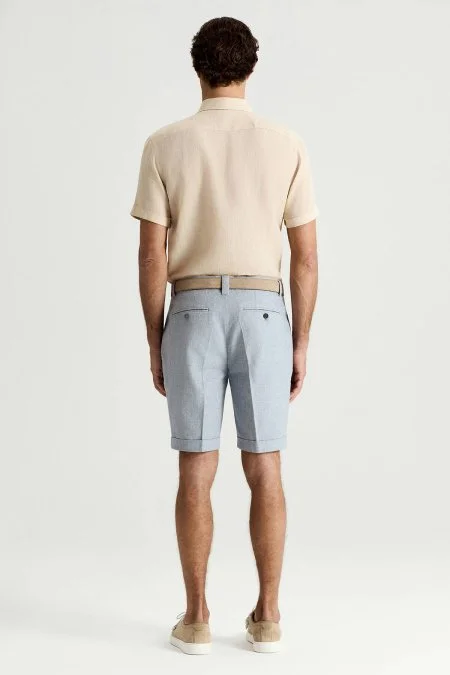 Keten Pamuk Karışım Mavi Chino Şort