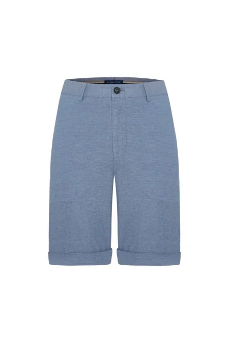 Keten Pamuk Karışım Mavi Chino Şort