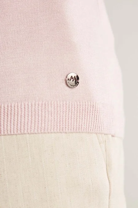 Keten Pamuk Karışım Desen Pembe Triko Polo
