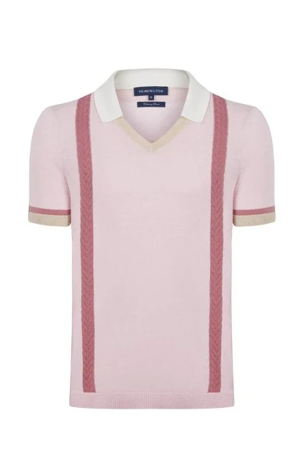 Keten Pamuk Karışım Desen Pembe Triko Polo