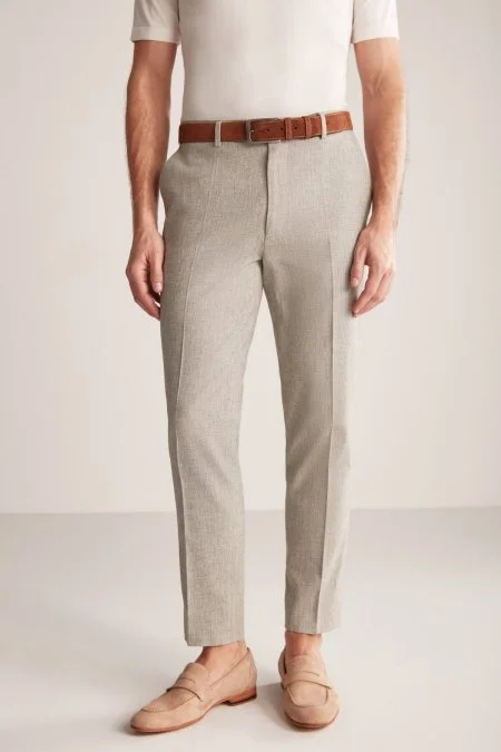 Keten Pamuk Karışım Haki Chino Pantolon