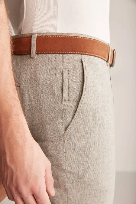 Keten Pamuk Karışım Haki Chino Pantolon