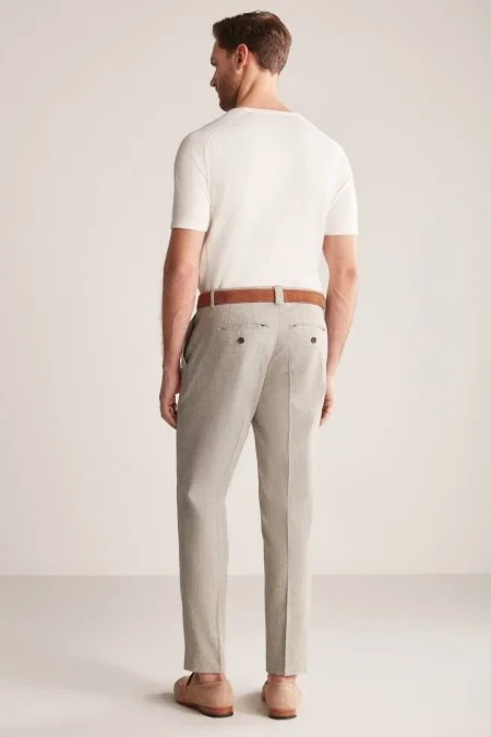Keten Pamuk Karışım Haki Chino Pantolon