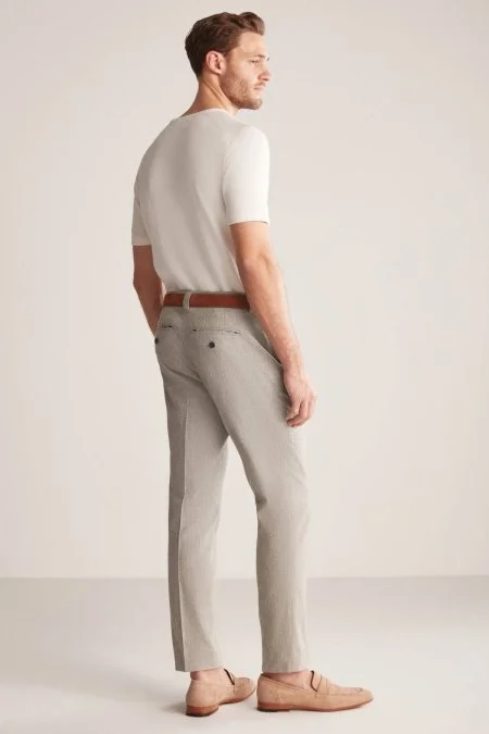 Keten Pamuk Karışım Haki Chino Pantolon