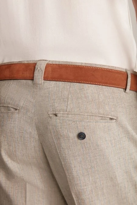 Keten Pamuk Karışım Haki Chino Pantolon