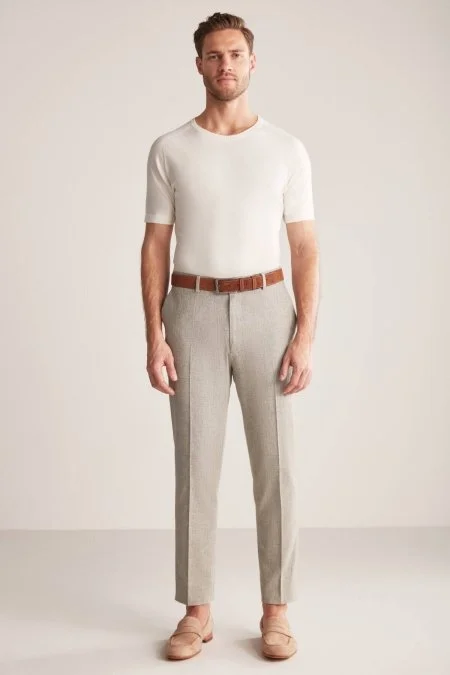 Keten Pamuk Karışım Haki Chino Pantolon