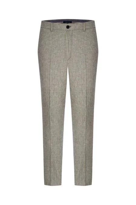 Keten Pamuk Karışım Haki Chino Pantolon