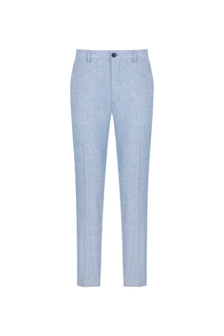 Keten Pamuk Karışım Mavi Chino Pantolon