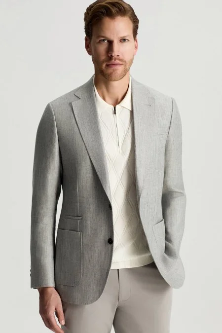 Keten Yün Karışım Açık Gri Yazlık Blazer Ceket