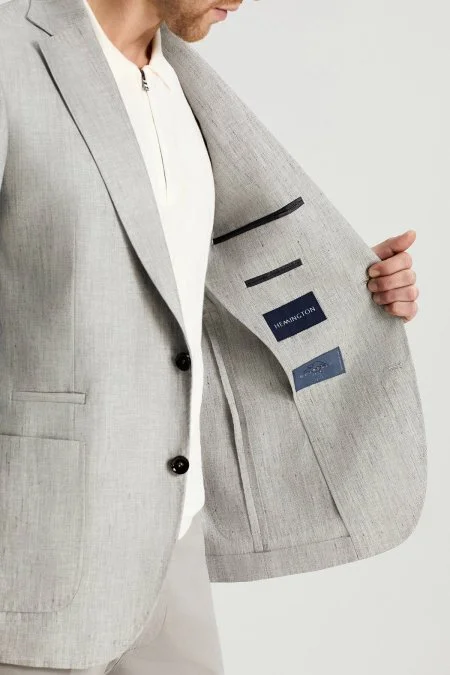 Keten Yün Karışım Açık Gri Yazlık Blazer Ceket