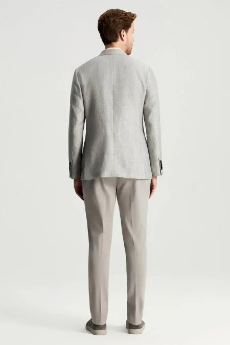 Keten Yün Karışım Açık Gri Yazlık Blazer Ceket