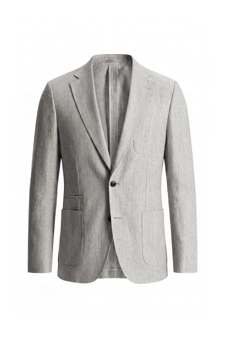 Keten Yün Karışım Açık Gri Yazlık Blazer Ceket