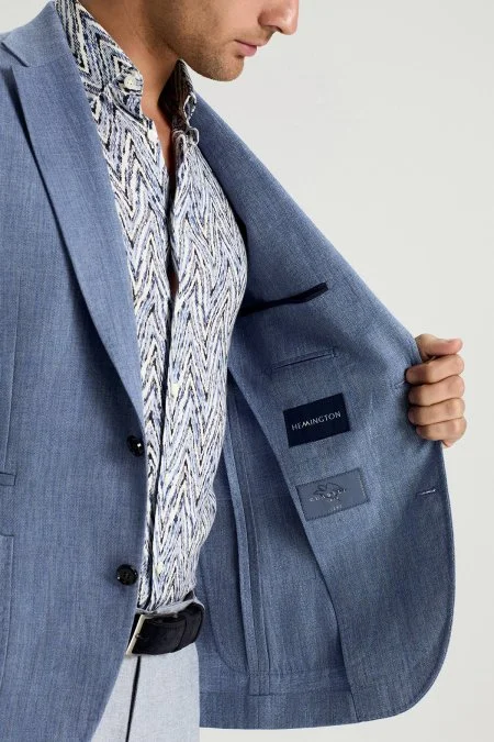 Keten Yün Karışım Açık Mavi Yazlık Blazer Ceket