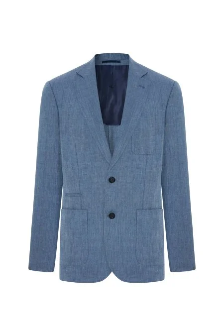 Keten Yün Karışım Açık Mavi Yazlık Blazer Ceket