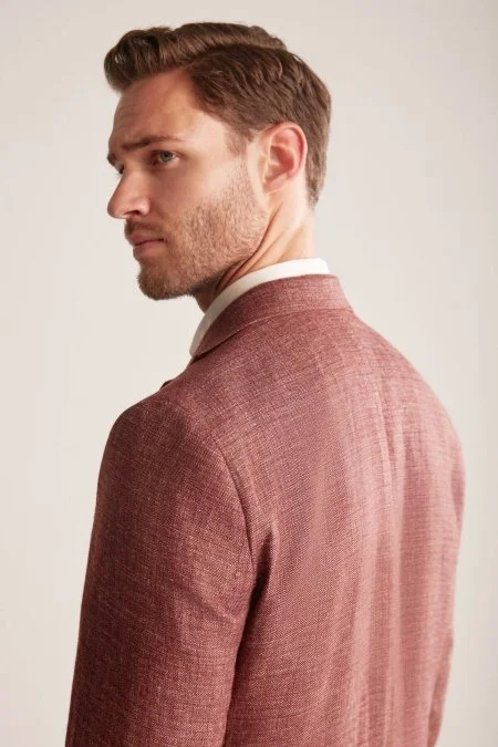 Keten-Yün Karışım Bordo Yazlık Blazer Ceket