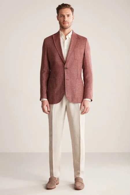 Keten-Yün Karışım Bordo Yazlık Blazer Ceket