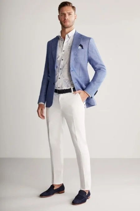 Keten Yün Karışım Koyu Mavi Yazlık Blazer Ceket