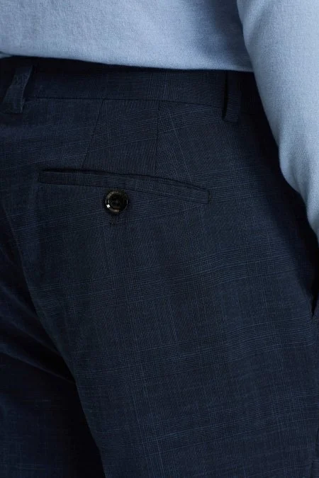 Keten Yün Karışım Lacivert Klasik Dokuma Pantolon