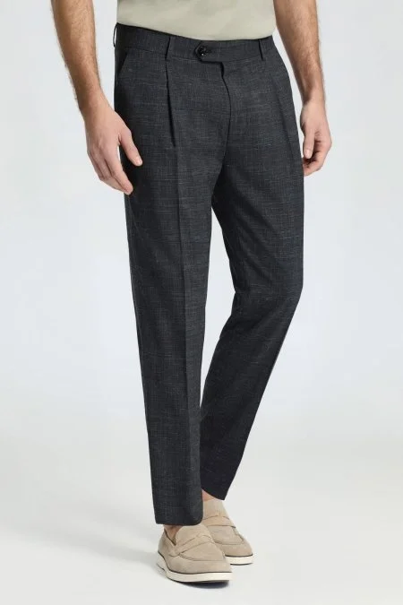 Keten Yün Karışım Siyah Klasik Dokuma Pantolon