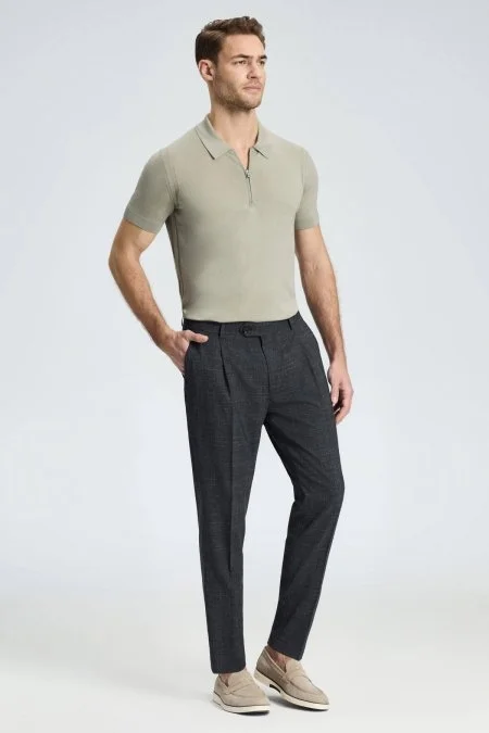 Keten Yün Karışım Siyah Klasik Dokuma Pantolon