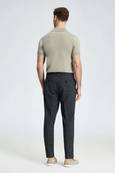 Keten Yün Karışım Siyah Klasik Dokuma Pantolon