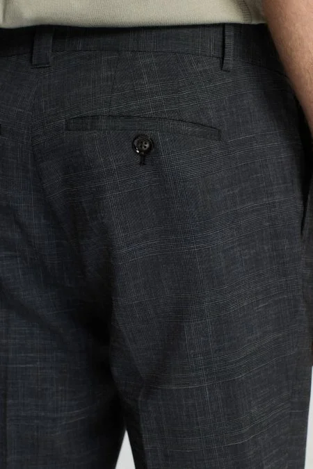 Keten Yün Karışım Siyah Klasik Dokuma Pantolon