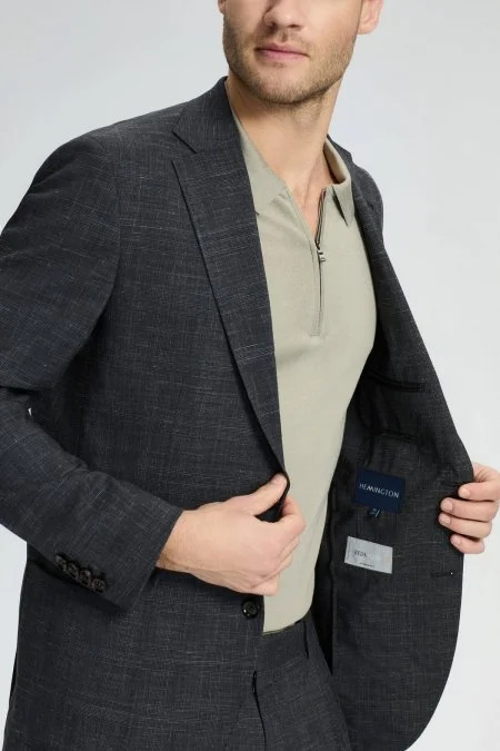 Keten-Yün Karışım Siyah Yazlık Blazer Ceket