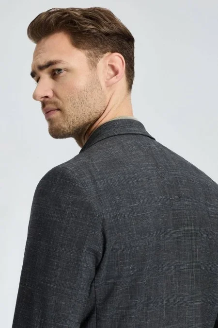 Keten-Yün Karışım Siyah Yazlık Blazer Ceket