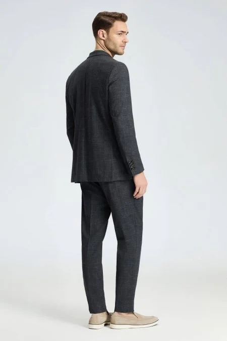 Keten-Yün Karışım Siyah Yazlık Blazer Ceket