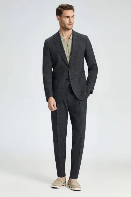 Keten-Yün Karışım Siyah Yazlık Blazer Ceket