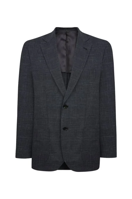 Keten-Yün Karışım Siyah Yazlık Blazer Ceket