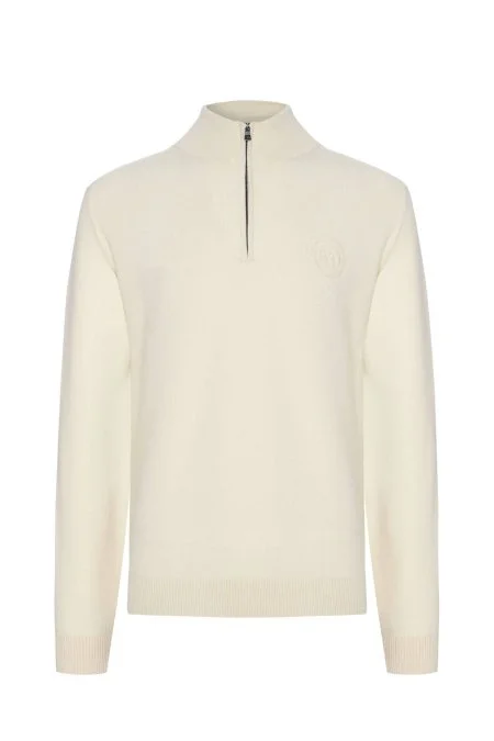 Kırık Beyaz Fermuarlı Merino Yün Activewear Triko