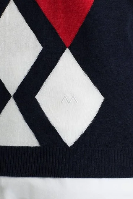 Lacivert Kırmızı Baklava Desen Triko Polo