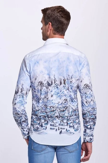 Kış Desen Beyaz Saf Pamuk Gömlek