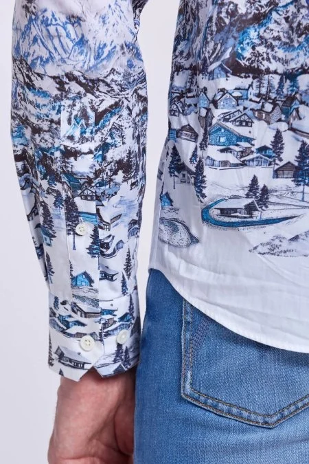 Kış Desen Beyaz Saf Pamuk Gömlek